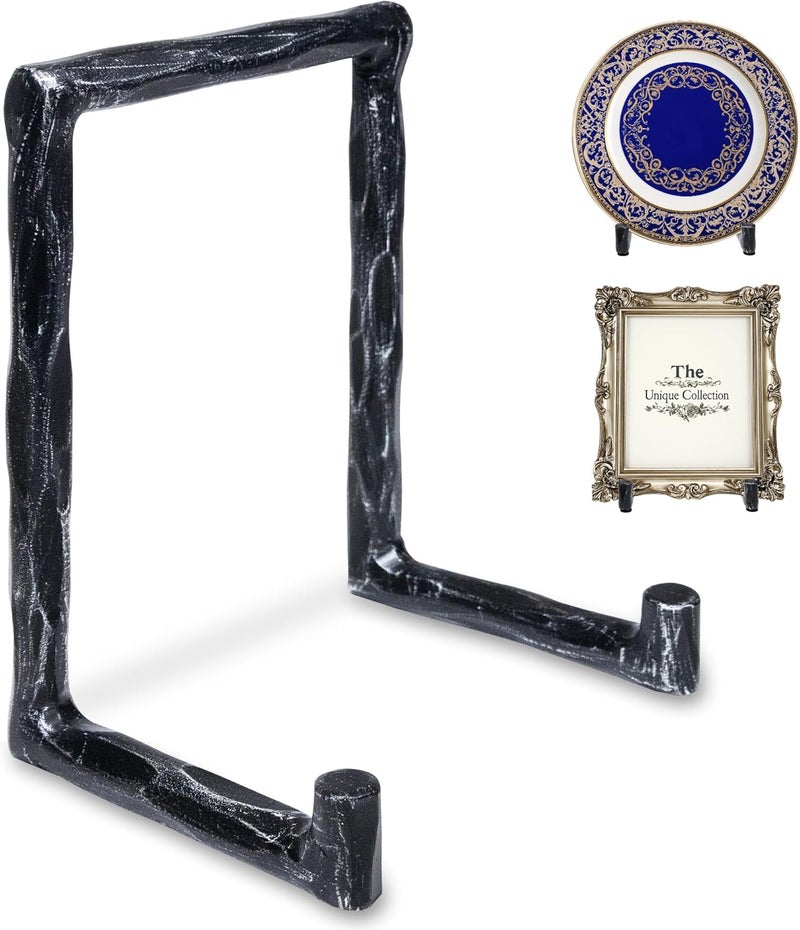 BEGINS Plate Stands for Display Hand-Forged , Solid Vintage 8-Inch Plate Display Stand, Decorative Metal Plate Holder for Book, Platter, Plaque, Photo Frame, Tabletop Art (Black) - Image 1